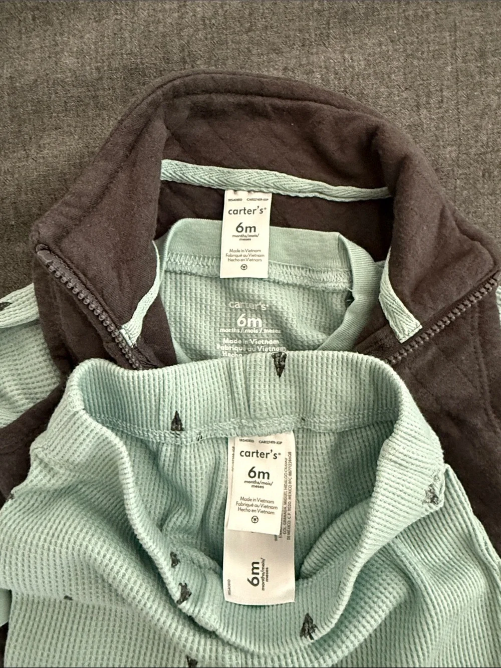 Carters Baby 3-Piece Waffle Bodysuit, Pants & Quilted Vest - Mint & Charcoal